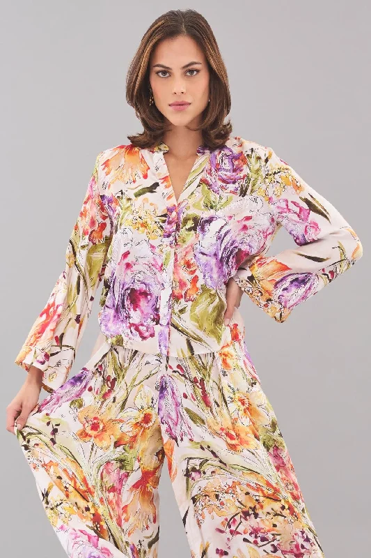 Floral Print Flare Sleeve Shirt