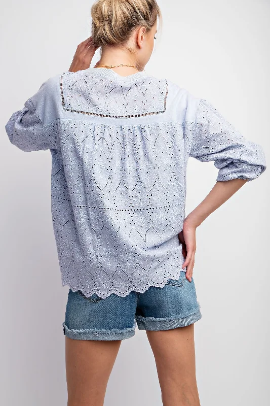 Light Blue Eyelet Lace Detail Top | Boutique Elise | Lilly