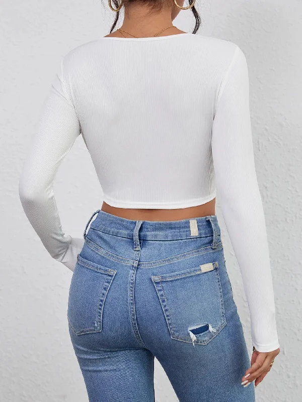 Long Sleeve Square Neck Cropped Top