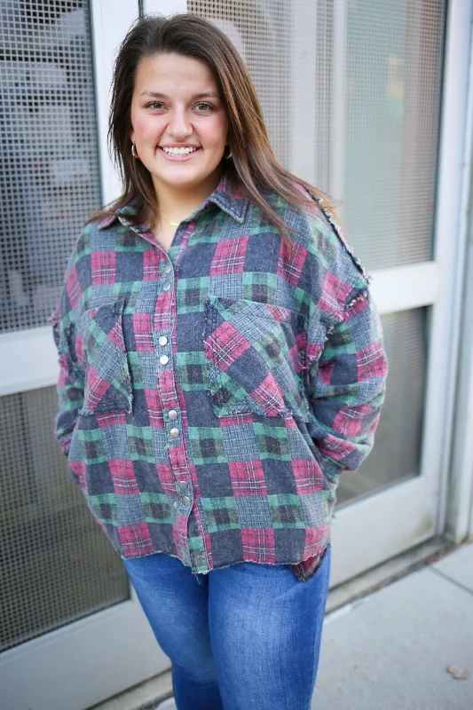 Red and Green Mineral Washed Button-Down | Boutique Elise | Hallie