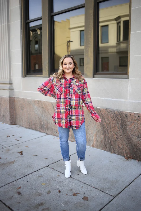 Red and Green Oversized Mineral Washed Flannel | Boutique Elise | Maggie