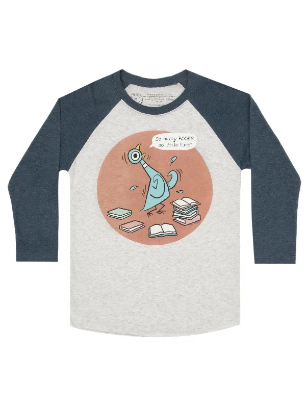 The Pigeon: So Many Books Unisex 3/4-Sleeve Raglan