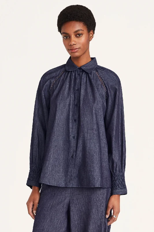 Tiana Smocked Top in Dark Denim